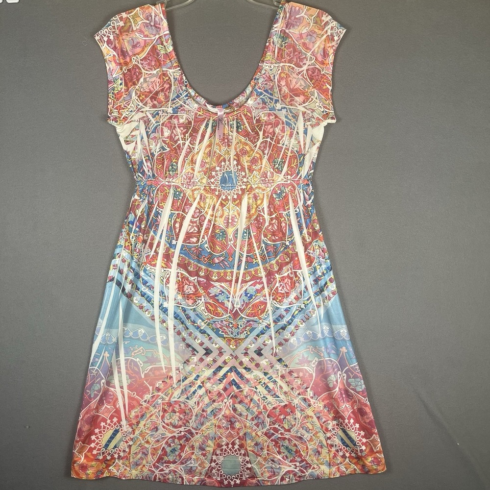 Y2K 2000s Dress Women‎ Small Floral Boho Pink Blue Hippie Retro